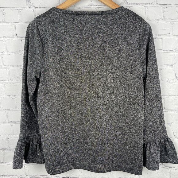 J.CREW grey silver metallic sparkle bell sleeve top, size M - Picture 4 of 14